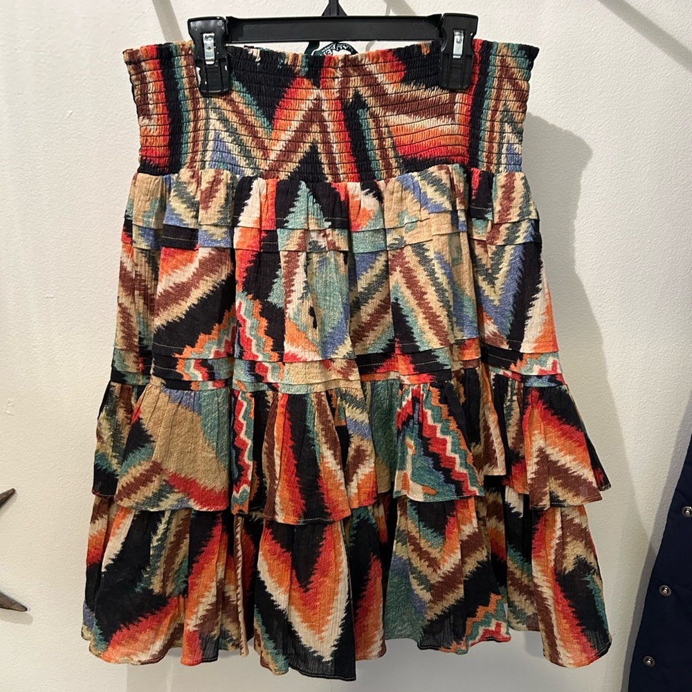 LRL Ralph Lauren Tiered Ruffle Southwestern Aztec Pattern Skirt Sz 6